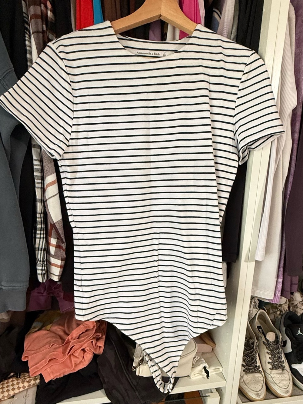 Abercrombie & Fitch White and Black Striped Women’s Short Sleeve bodysuit